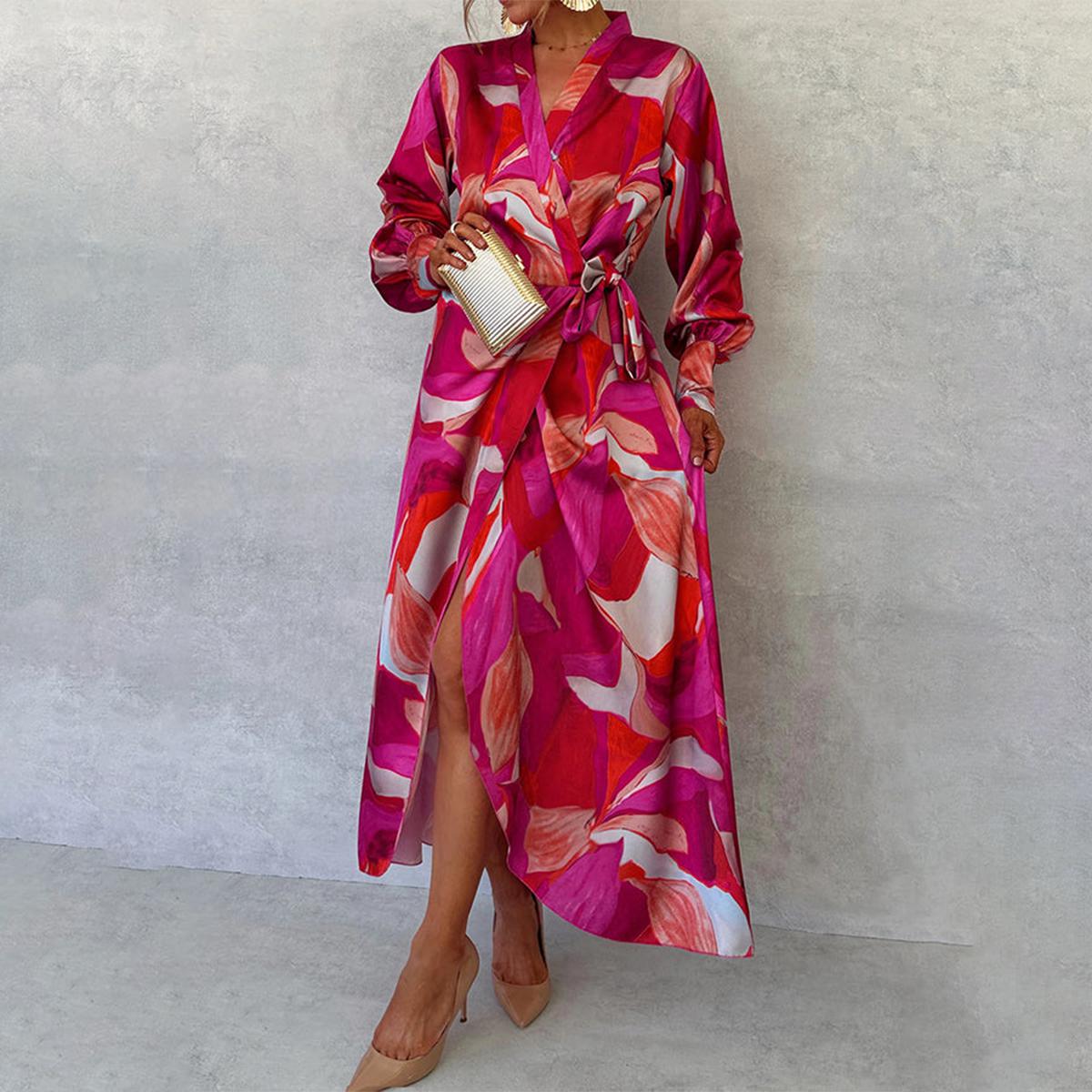 Rose Red Long Sleeve Maxi Dress