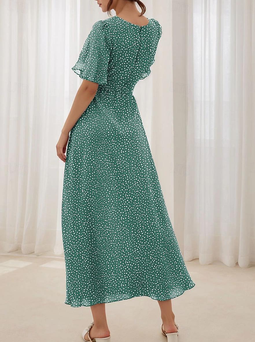 Fresh Green Short Sleeve Midi Dress