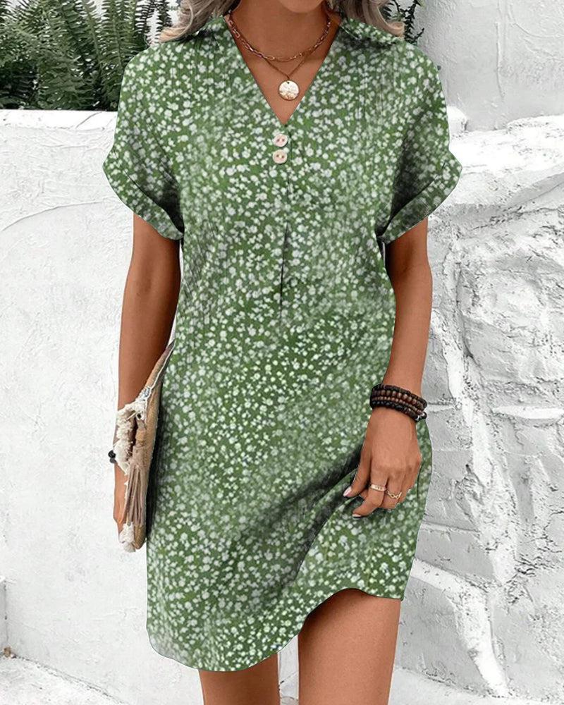 Green Short Sleeve V-Neck Mini Dress