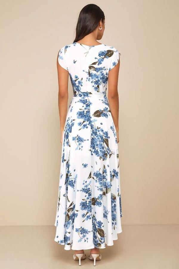 Popular V-Neck Blue Maxi Dress