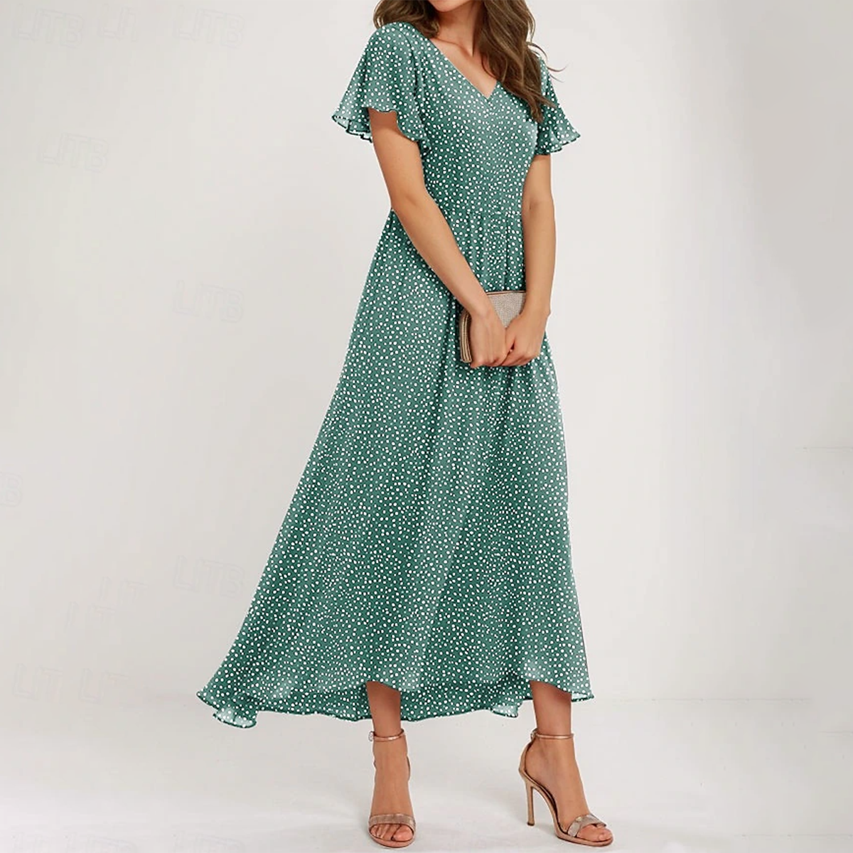 Fresh Green Short Sleeve Midi Dress